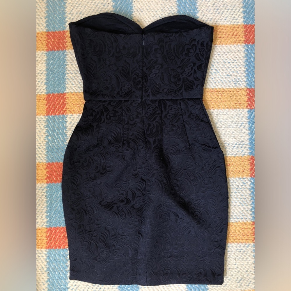ASOS Petite navy jacquard tulip dress with pockets! Sz 1 US/ sz 4 UK - Picture 4 of 7